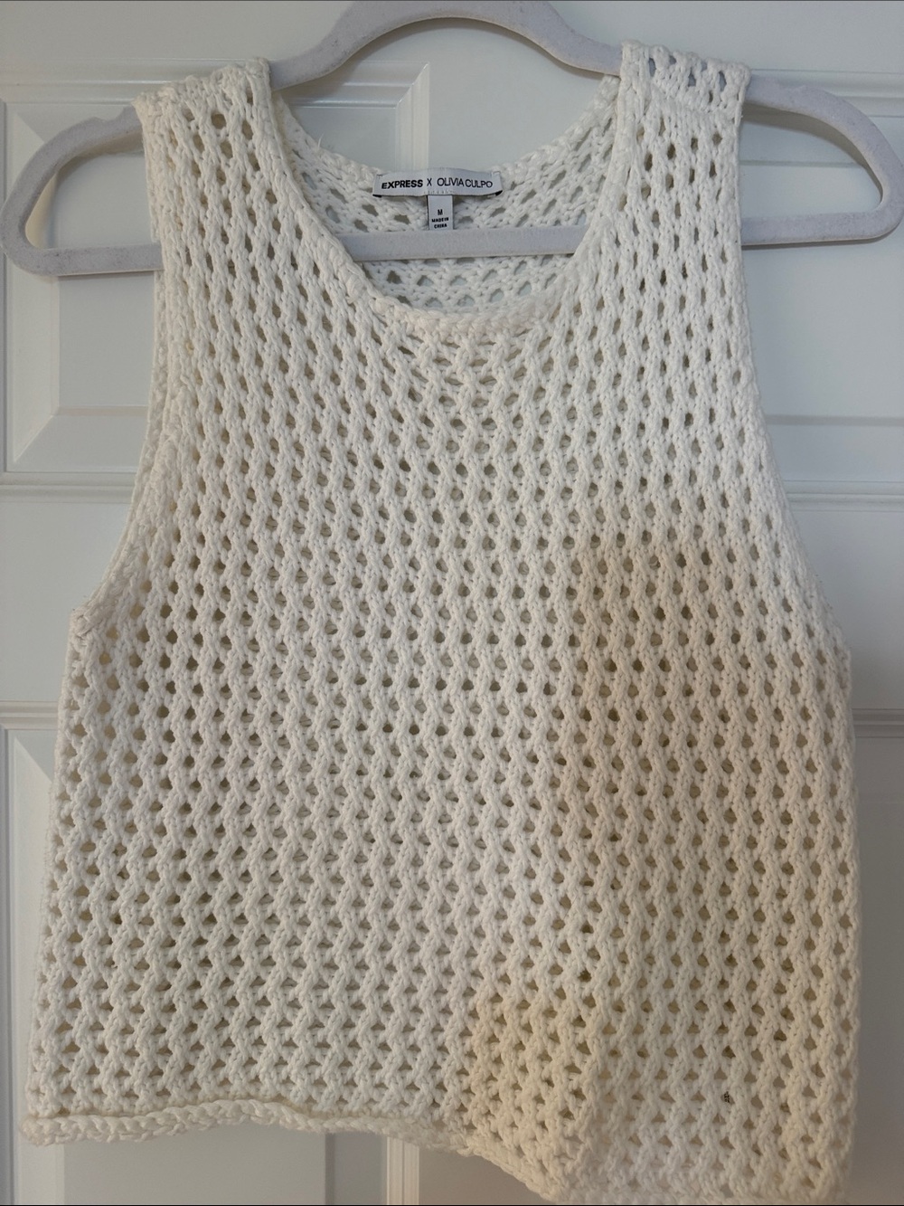 Express x Olivia Culpo White Crochet Tank Top